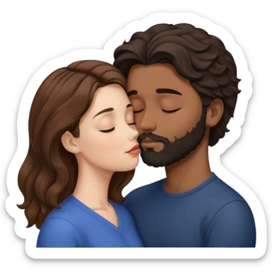 White woman with brown hair with eyes closed kissing the forehead of brown man with black wavy hair (has a a beard with his eyes closed too) sticker