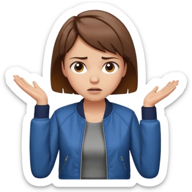 a woman with a brown short hair, looking at the left, frustrated, wearing a trendy jacket, only upper body, high quality sticker