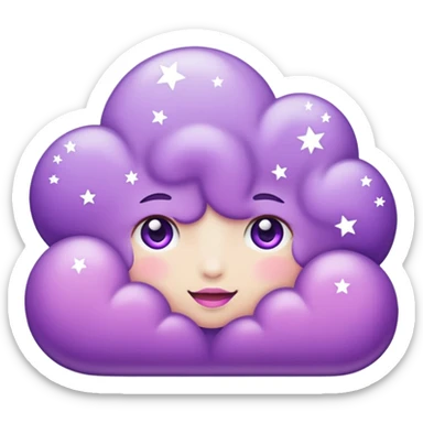 I want a purple cloud that's not like this one ☁️ but has a realistic shape without changing its appearance. The cloud should have a slightly white shaded part and should be starry but still purple/pink. No face or other color. sticker