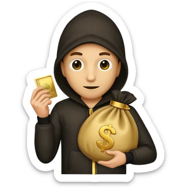 Robber emoji holding a 💰 sticker