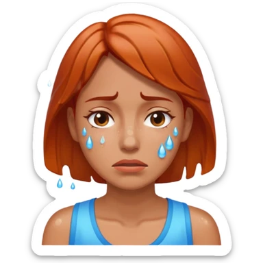 woman feeling very hot, sweating with face redish and drops sticker