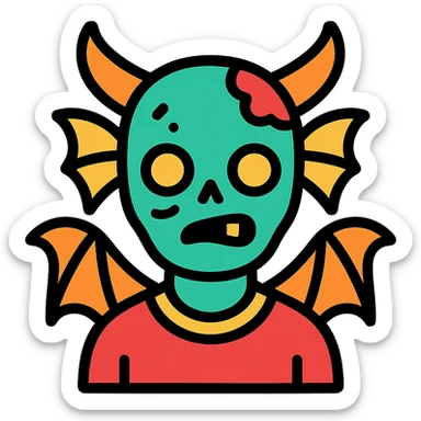 color outline icon of a human dragon with a zombie face sticker