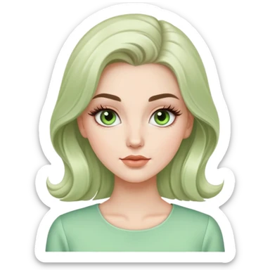 elegant white model girl with light green blouse and voluminous eyelashes sticker