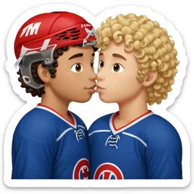 Straight Dark hair boy hockey player kissing curly hair blonde hockey player boy sticker