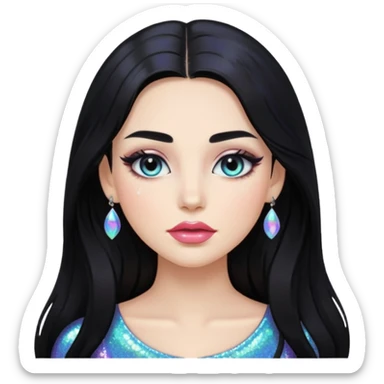 douyin long black hair glossy lips glittery iridescent white eyeshadow girl sticker