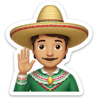 person deep in thought with a light smile on his face, wearing a traditional Mexican sombrero. The character has a neutral or slightly furrowed expression, one hand gently touching their chin in a classic thinking pose.  sticker