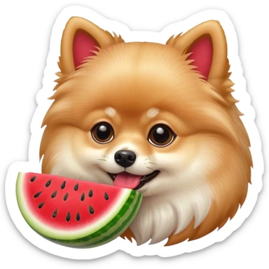 Pomeranian eats watermelon sticker