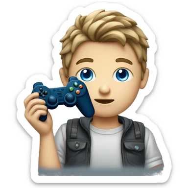 Boy with blue eyes playing videos games with a controller in hand sticker