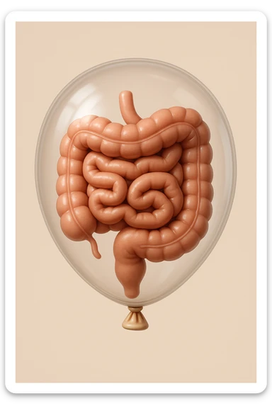 EMOJI STILE IPHONE 3D DI UN INTESTINO CHIUSO IN UN PALLONCINO CHE SIMBOLEGGIA GONFIORE, IPERREALISTICA 4K sticker