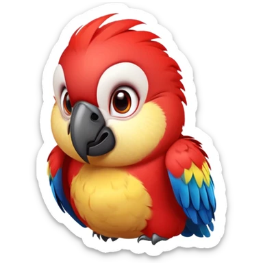 cinematic-cute-macaw-portrait-emoji,-head-tilted-playfully-and-inquisitively,-with-a-dazzling-red-plumage-and-round,-sparkling-eyes-filled-with-charm,-simplified-yet-irresistibly-adorable-features,-highly-detailed, white beak sticker