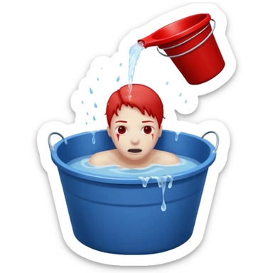 a person dunking their head into a bucket of water that turns into blood sticker