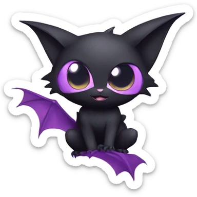 Cool Cute Edgy Dark Black Batty Chibi Noibat-Cat-Pokémon-Fakémon-hybrid sticker