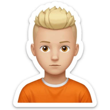 Blonde Buzzcut And Mohawk. Amber Eye. Orange Tshirt. White Sleeve. Teenage Boy sticker