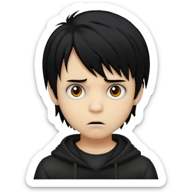 Boy, black hair, medium long, emo, shaggy, dark, spooky, creepy expression sticker