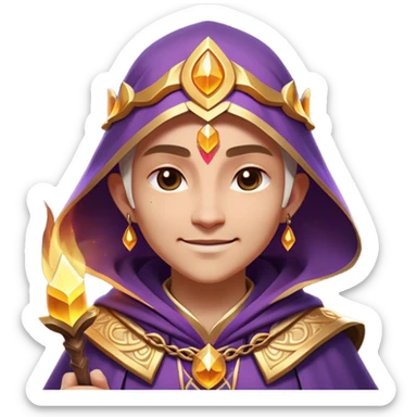 Clash of Clans aesthetic: Beautiful and Majestic Mage Portrait Emoji, Rendered in serene mystique with a gentle, confident smile and an aura of timeless magic, showcasing an elegantly robed figure with intricate arcane embellishments and softly closed eyes in natural skin tone, Simplified yet exquisitely endearing features, highly detailed, glowing with a soft, majestic mystical light, high shine, calm and profoundly wise, stylized with an air of timeless sorcery, soft glowing outline, capturing the essence of a majestic mage whose magical presence inspires epic quests! sticker