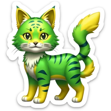 Green and Yellow Electrike-Sprigatito-Bobcat-Amaura-Aurorus-Shiny-glorp-cat-fusion (full body) sticker