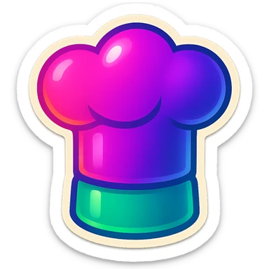 chef's hat emoji, playful and modern with gradient FF4D67, 9D34FF, 10B981 gradient, vibrant sticker
