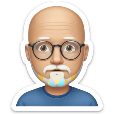 Homem com 50 anos careca com barba branca aparada e com óculos redondos  sticker