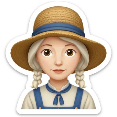 Puritan farmer female middle age white bonnet hat amish sticker