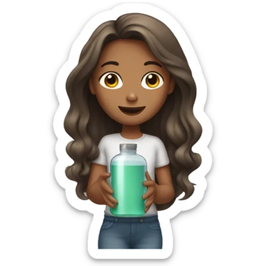 A girl with long hair and jars of shampoos in hand sticker