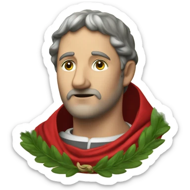 Petrarch in a red cloak and a laurel wreath on his head sticker