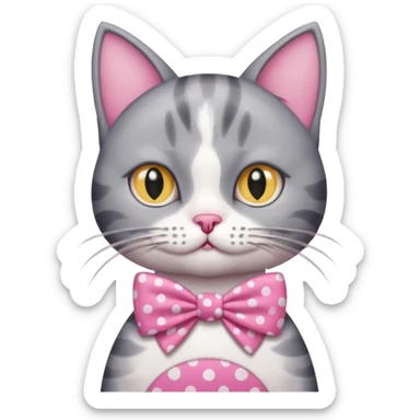 Evil Gray and white evil cat with a pink polka dot dress and with a pink polka dot bow sticker