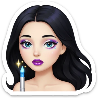 douyin long black hair glossy lips glittery iridescent white eyeshadow girl sticker