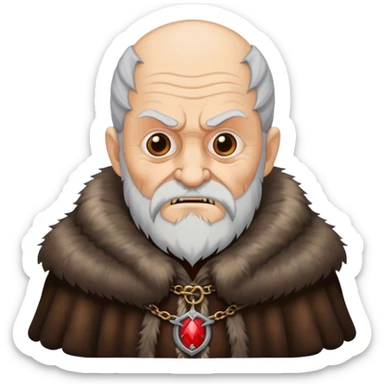 Old man with evil face wear Medieval fur coat sticker