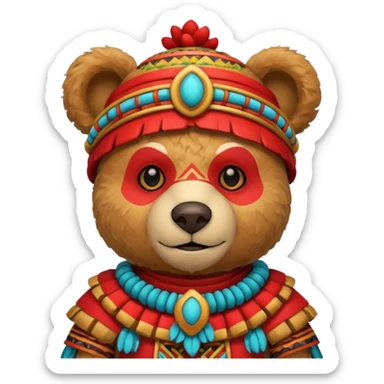 teddy bear Upper, wearing red mayan ancient custome, with carrot half body sticker