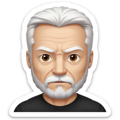 White haired muscled adult man with a black t-shirt. He has white beard with a long goatee. Dark brown eyes and some wrinkles. Attractive, Wolverine vibes. sticker
