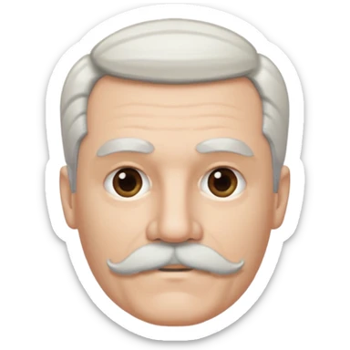 50 yr old white man, pale skin half black, half white hair, side swept part, groomed moustache and goatee sticker