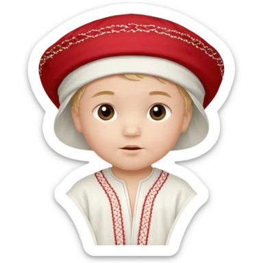  baby boy dressed in wight ghalibiya with delicate decorations with a red Moracain hat  sticker