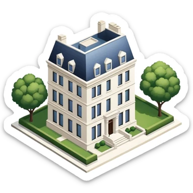 upper east side townhouse, white limestone, classic modern, isometric exterior view sticker