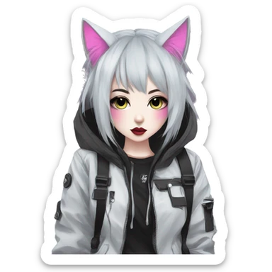 Edgy Kawaii Cute Cool Cartoon Anime Punk Techwear Gothic Catgirl sticker