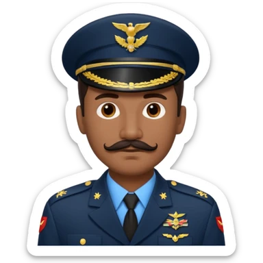 Hispanic man emoji with a dark brown slicked-back hairstyle, a well-groomed mustache, wearing a military uniform with no hat sticker