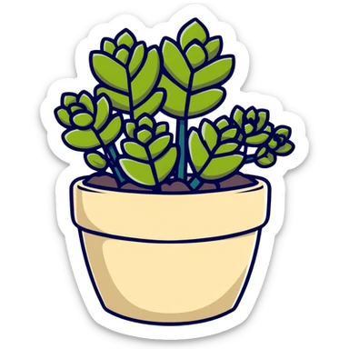 Sedum Pachyphyllum succulent with chubby blue-green leaves in a beige ceramic pot sticker