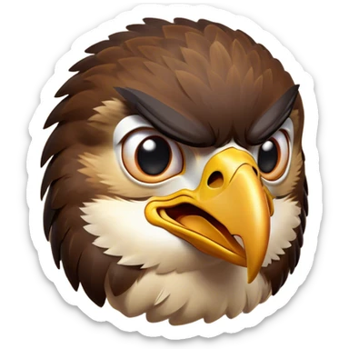 Cinematic Comical Hawk Portrait Emoji, Head tilted dramatically with an exaggeratedly shocked expression, featuring a sharply defined beak and wide, comically expressive eyes full of playful disbelief, Simplified yet hilariously expressive features, highly detailed, glowing with a slightly sassy glow, high shine, dramatic yet playful, stylized with an air of cheeky aerial mischief, soft glowing outline, capturing the essence of a meme-worthy hawk that looks ready to side-eye its way into viral fame! sticker