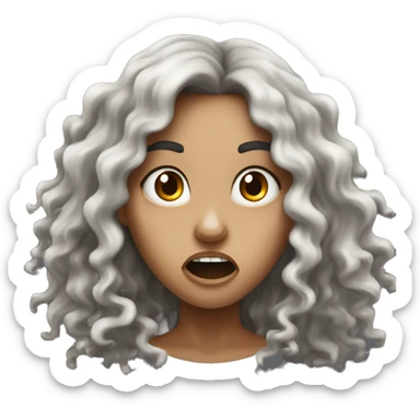 A half black half white girl with long curly brown hair going crazy with fumes coming out and angry eyes sticker