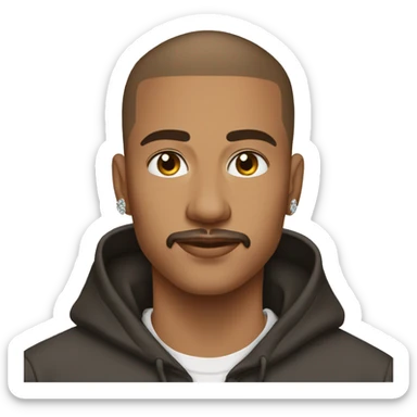 brown short buzzcut haired, 25 years old tanned boy with mustache wearing streetstyle hoodie and diamond chain sticker