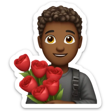 Boy holding valentine's day bouquet in hand sticker