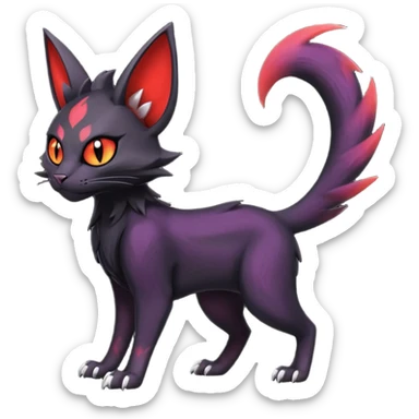 Black edgy Noivern-Noibat-Purloin-Torracat-Lykoi-Caracal-cat-Fakemon-fusion-hybrid-creature sticker