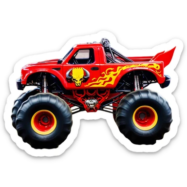 El Toro Loco - Monster Jam (Model Year: 2022) (Iconic colour: Red with horns) - An eye-catching monster truck with a wild, rebellious design in bold red. Include stylized, large horn graphics and aggressive facial elements that evoke a bull-like, ferocious appearance, exuding daring and unstoppable force. sticker