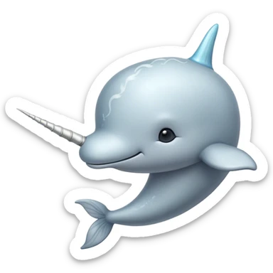 Cinematic Noble Narwhal Portrait Emoji, Poised and majestic, with a robust, streamlined body draped in mottled, silvery-gray skin, featuring a long, spiraled, ivory tusk and deep, thoughtful eyes that exude ancient oceanic wisdom, Simplified yet sharp and sophisticated features, highly detailed, glowing with a soft, ethereal arctic glow, high shine, intelligent and enigmatic, stylized with an air of mythical marine grandeur, focused and graceful, soft glowing outline, capturing the essence of a watchful and confident sea unicorn that appears ready to glide out of the screen with timeless authority! sticker