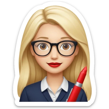 blondy girl with glasses learn analytics she is so pretty and seems like director bitch of company. with long hair and red lips and with makeup sticker