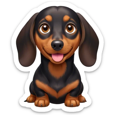Cinematic Comical black and tan Dachshund Portrait Emoji, Head tilted dramatically with an exaggeratedly amused expression, featuring a sleek black and tan coat with a vibrant sheen, wide, expressive brown eyes filled with playful disbelief, Simplified yet hilariously expressive features, highly detailed, glowing with a slightly sassy glow, high shine, dramatic yet playful, stylized with an air of cheeky humor, bright and endearing, soft glowing outline, capturing the essence of a spirited and over-the-top companion, so meme-worthy it feels like it could side-eye its way into internet fame instantly! sticker