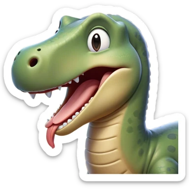 Cinematic Cute Yawning Brontosaurus Portrait Emoji, Head tilted slightly with a dramatic, wide-open yawn, showcasing its monumental, elongated neck and a massive, textured body with sleepy, half-closed eyes and a relaxed, open mouth, Simplified yet irresistibly cute features, highly detailed, glowing with a soft, cozy ancient glow, high shine, relaxed yet expressive, stylized with a dash of whimsical prehistoric ease, soft glowing outline, capturing the essence of a drowsy yet affectionate Brontosaurus that appears ready to stretch and yawn its way out of the screen! sticker