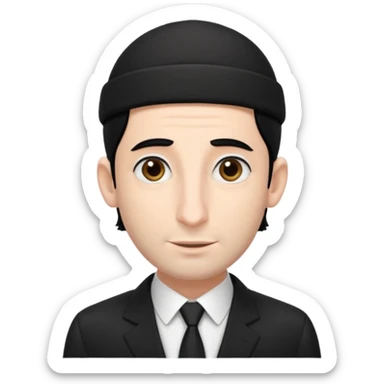 jewish man with a black kippah, black hair, very large nose, wearing a black suit with a white shirt, and has peyot hairstyle sticker