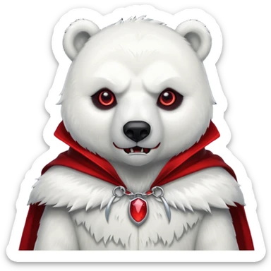 Vampire animal, polar bear in red collar cloak, red eye, fang sticker