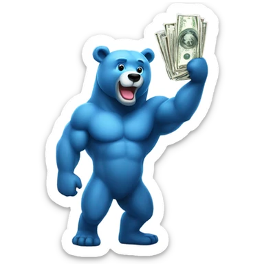 Big blue bear holding a dollar sign above its head  sticker