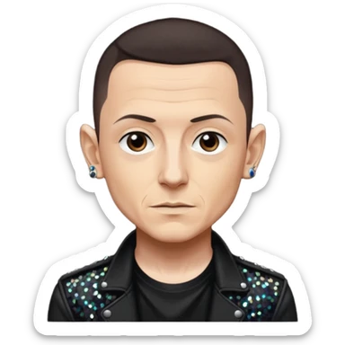 Chester Bennington with dark brown hair, black sequin outfit sticker